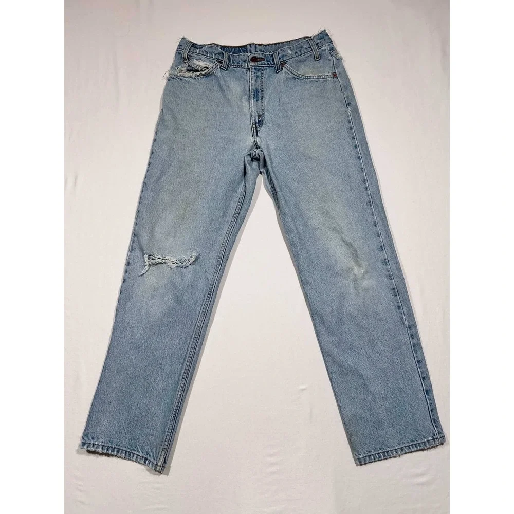 Vintage Levis 550 Orange Tab Relaxed Fit Light Wash Distressed Jeans W34 L32
